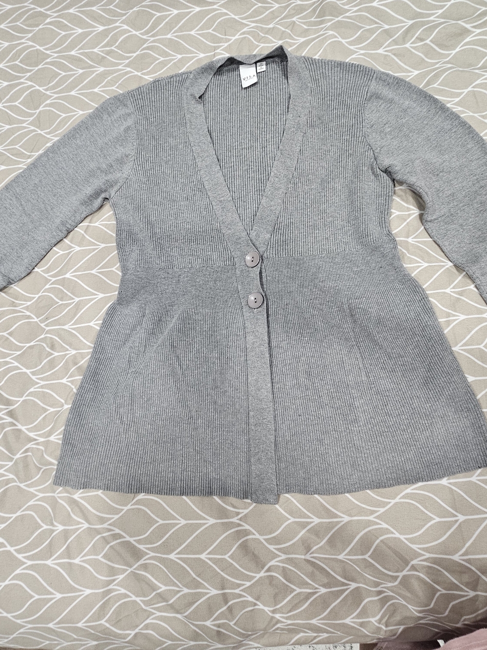 VILA Light Gray Ribbed Button-Front Cardigan
